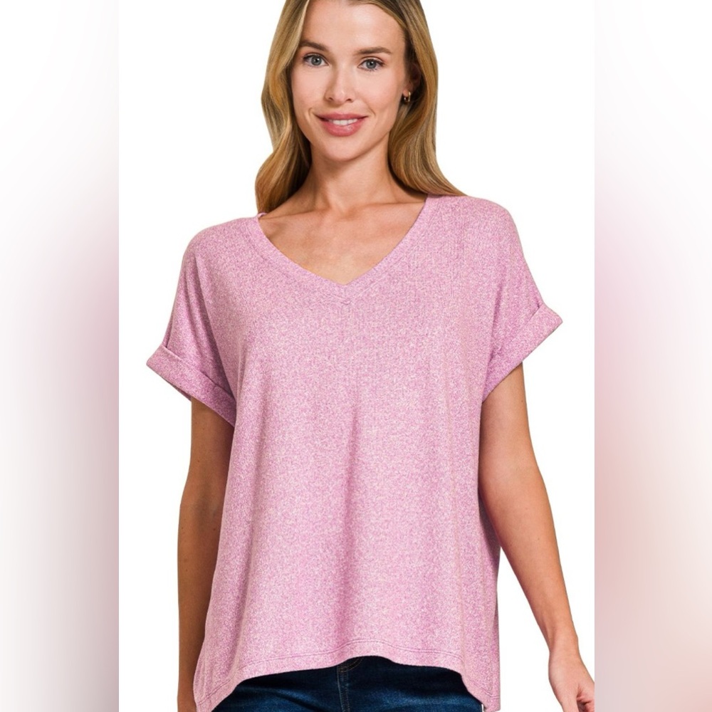 Zenana Soft Melange Hacci V-neck Tee